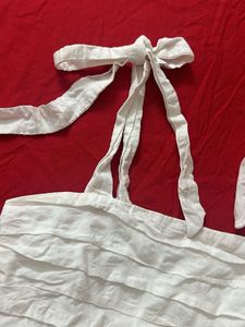 H&amp;M White Tie-Strap Peplum Top