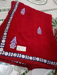 Red ♥️ Fully Worked Saree With Unstitched Blouse