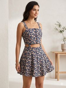 Floral Print Crop Top & Skirt Set