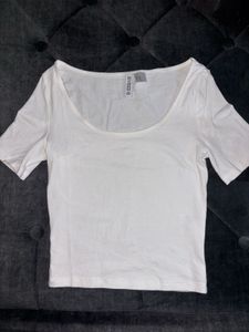White Cropped Ribbed Top