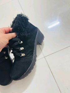 Black Furry Ankle Boots one time used