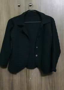 Women's Black Textured Cropped Blazer Jacket
