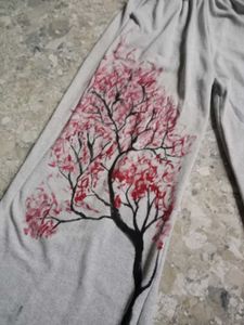Hand-painted Cherry Blossom grey Pants