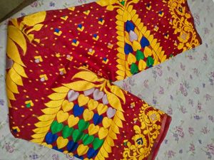 Vibrant Red Saree with Floral Motifs