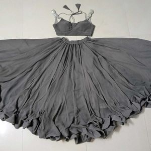 Elegant Grey Lehenga Choli with Stylish Strap
