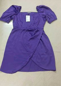 Purple Puff Sleeve Square Neck Dress