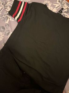 Sporty Varsity Black Shift Midi T-Shirt Dress