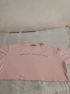 Pink Cropped T-Shirt with Text