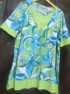 Green &amp; Blue Printed Top For Woman 46 Bust