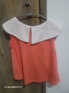 Coral Top with Peter Pan Collar