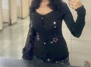 alt Black Button-Up Star Print Top
