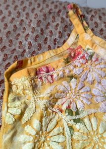 Yellow Floral Kurta with Blue Palazzo
