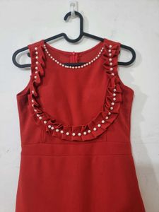 026 Red Pearl Neckline Sheath Dress