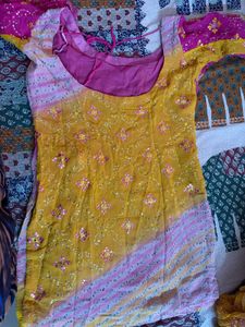 Vibrant Yellow &amp; Pink Ethnic Suit Set