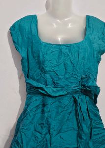 Teal Ruched &amp; Woven Dress
