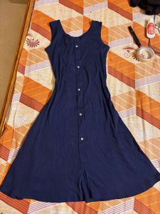 Navy Blue Sleeveless Button-Front Dress