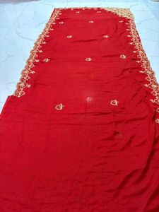 cut work  Red Embroidered Saree