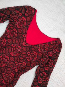 Elegant Red &amp; Black Lace Rose Dress bust 34/36