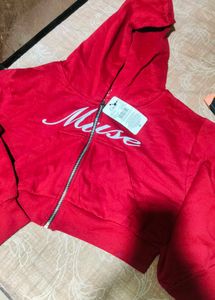 Red Cropped Zip-Up Hoodie