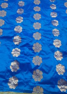 Vibrant Blue Saree with Floral Motif