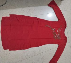 Embroidered Red Kurta