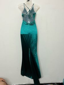 Pintresty Elegant Green Satin Evening Gown