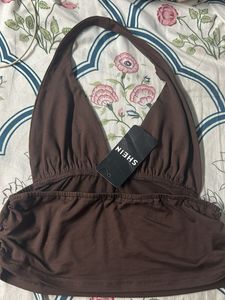 Brown Halter Neck Top