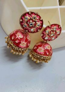 Stunning Red Floral Jhumka Earrings