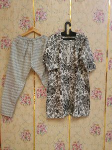 🇳🇿💫🎀Elegant Grey Floral Print Kurta Set