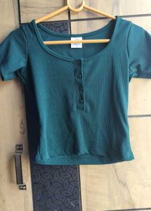 Ribbed Henley Crop Top