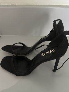 MNG Black Suede Ankle Strap Heels