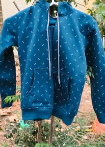 Teal Blue Printed Hoodie