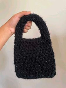 Handmade crochet Grey tote bag &amp; black pouch