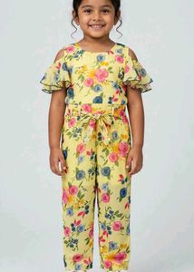 Cute Yellow Floral Jumpsuit for Girls
