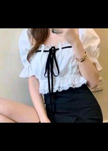 White Puff Sleeve Lace Trim Top