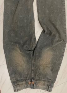 Vintage Cross Patterned Denim Jeans