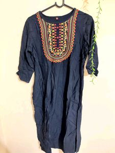 Embroidered Navy Blue Kurta