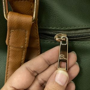 Stylish Green Tote Bag with Tan Accents