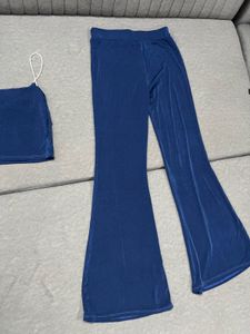 Blue Crop Top and Flare Pants Set