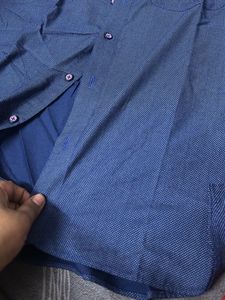 Men's Blue Textured Short Sleeve Shirt