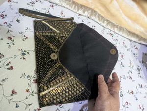 Embellished Black &amp; Gold Clutch