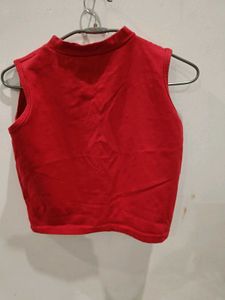Red Sleeveless Mock Neck Crop Top Size-S