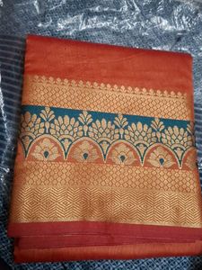Elegant Orange & Gold Saree