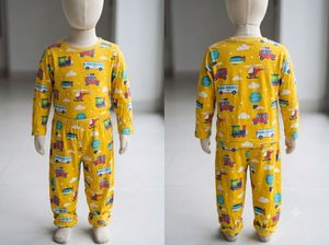 Cute Yellow Vehicle Print Pajama Set