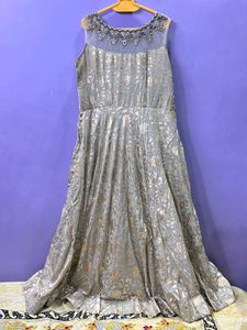Elegant Grey & Gold Floral Gown