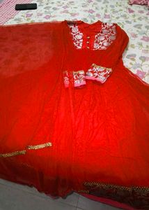 Stunning Red Embroidered Anarkali Suit