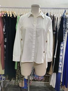 White Button-Detail Shirt
