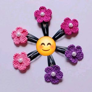 Crocheted Flower Hair Clips (Set of 6)