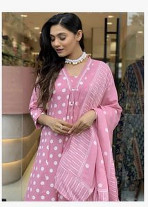 Pink Polka Dot Kurta Set with Palazzo