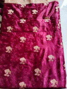 Maroon Floral Banarasi Silk Saree